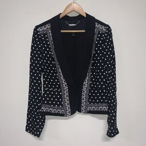 White House Black Market Polka Dot Scarf Print Silk Black Blazer Size 10 Career